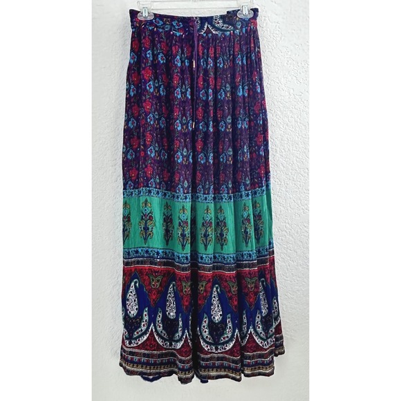 Worthington Maxi‎ Skirt OS Purple Floral Paisley Tiered Drawstring Gipsy Hippie - Picture 3 of 10